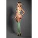 Fantasy Lingerie Sheer Heart Of Glass Lace Knit Halter Tie Top, G-String & Gartered Stockings Seaglass Green O/S