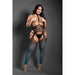 Fantasy Lingerie Sheer Catching Feelings Ombré Leopard Knit Harness Stockings & G-String Black/Blue Queen Size