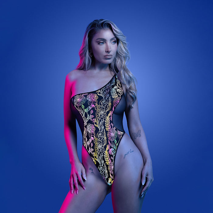 Fantasy Lingerie Glow Luminescent Floral Print One-Shoulder Teddy S/M