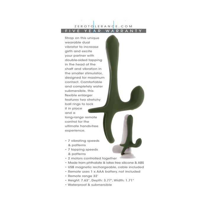Zero Tolerance Strap Tap & Go  Rechargeable Vibrating Girth Enhancer Silicone Green