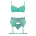 Magic Silk Caribbean Crush Demi Bra & Thong with Garter Set Aqua Glow S/M