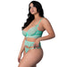 Magic Silk Caribbean Crush Demi Longline Bra & Panty with Flounce Aqua Glow Queen Size