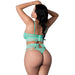 Magic Silk Caribbean Crush Demi Longline Bra & Panty with Flounce Aqua Glow Queen Size