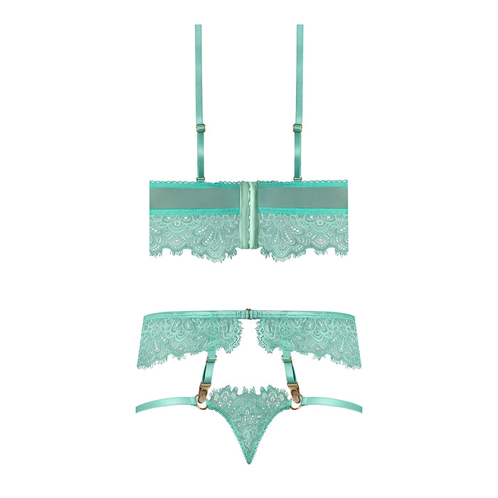 Magic Silk Caribbean Crush Demi Longline Bra & Panty with Flounce Aqua Glow Queen Size