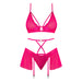 Magic Silk Pink Kink Bralette, High Leg Panty & Garter Skirt Set Pink Glow S/M