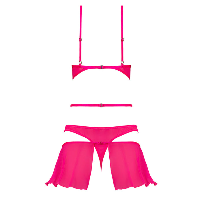 Magic Silk Pink Kink Bralette, High Leg Panty & Garter Skirt Set Pink Glow S/M