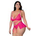 Magic Silk Pink Kink Bralette, High Leg Panty & Garter Skirt Set Pink Glow Queen Size