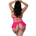 Magic Silk Pink Kink Bralette, High Leg Panty & Garter Skirt Set Pink Glow Queen Size