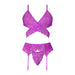 Magic Silk Butterfly Fantasies Bra, Garter & Thong Set Neon Purple L/XL