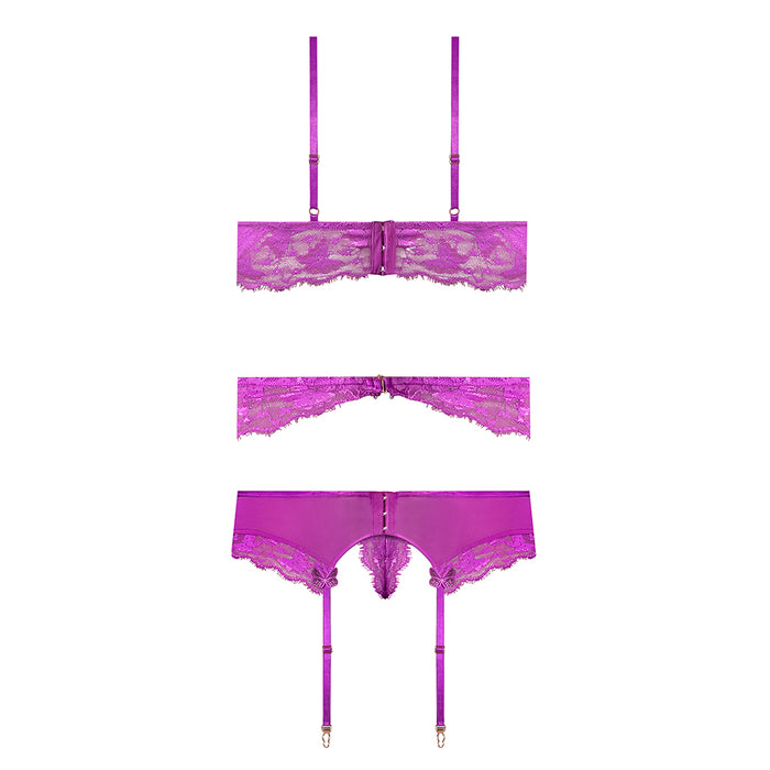 Magic Silk Butterfly Fantasies Bra, Garter & Thong Set Neon Purple L/XL
