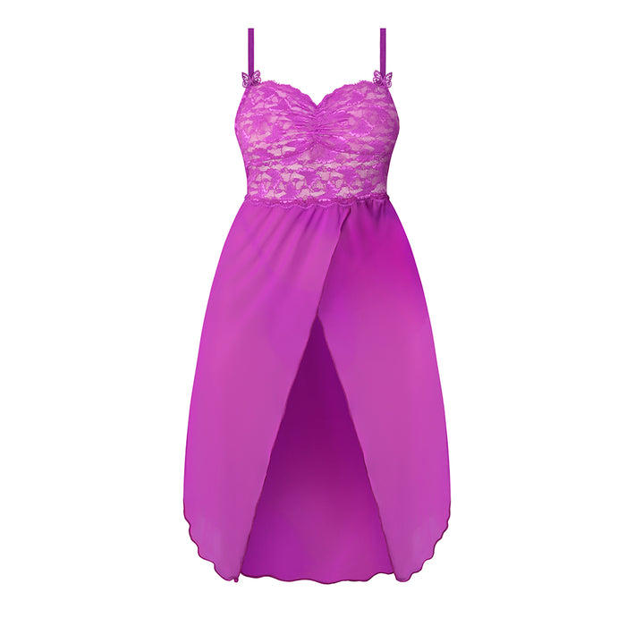Magic Silk Butterfly Fantasies Gown & Thong Set Neon Purple S/M