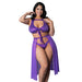 Magic Silk Glimmer High Neck Crop Top, Flowy Skirt & Tanga Set Purple Disco Queen Size