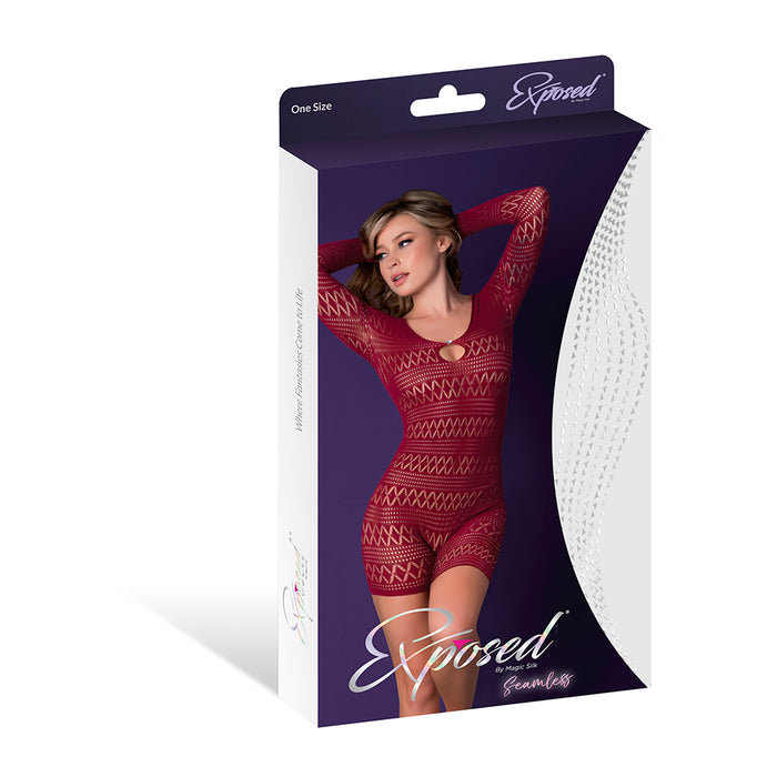 Magic Silk Seamless Long Sleeve Romper Burgundy O/S