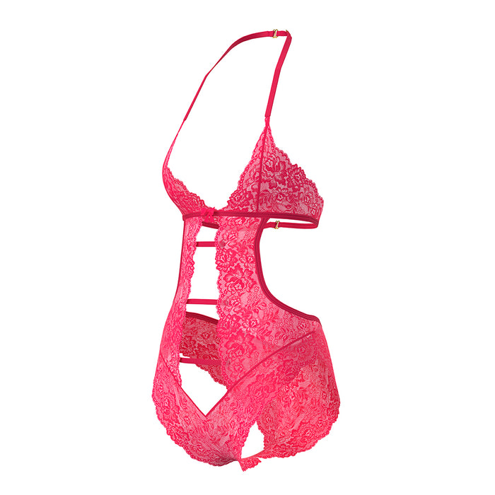 Magic Silk Get It Girl Halter Teddy with Snap Crotch Diva Pink Queen Size