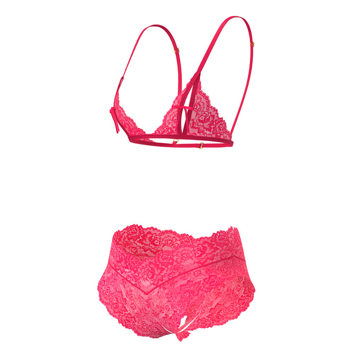 Magic Silk Get It Girl Peek-a-Boo Bralette & Split Crotch Boy Short Diva Pink L/XL