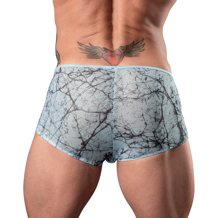 Male Power Marble Mesh Micro Mini Short Silver Blue L