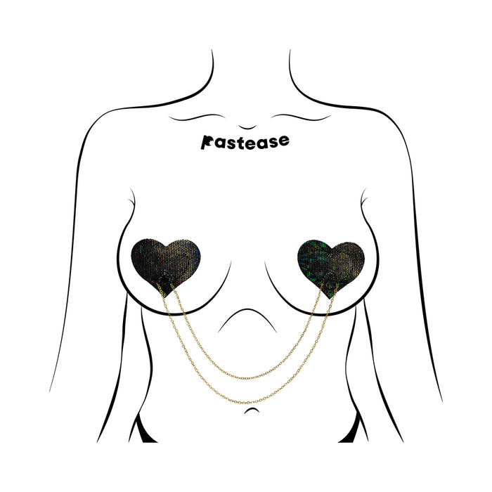 Pastease Chains: Black Shattered Disco Ball Heart with Gold Chains Pasties