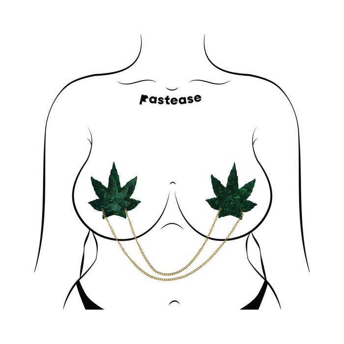 Pastease Chains: Shattered Glass Disco Ball Green Weed with Gold Chain Pasties