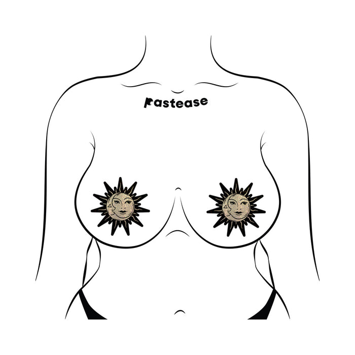 Pastease Sunburst: Sun & Moon Faces on Gold Glitter Sun Pasties