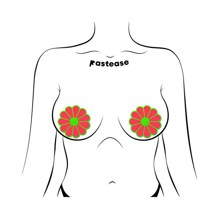 Pastease Daisy: Neon Green & Glow-in-the-Dark Neon Pink Petal Pasties Nipple Covers