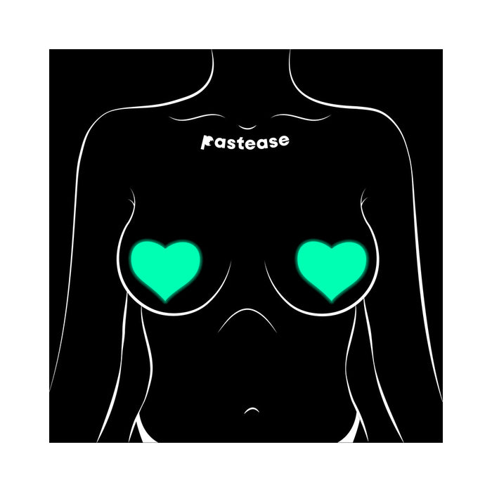 Pastease Love: Glow-in-the-Dark Neon Turquoise Heart Pasties Nipple Covers