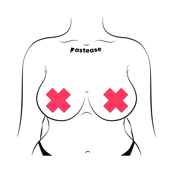 Pastease Plus X: Glow-in-the-Dark Neon Pink Cross Pasties Nipple Covers