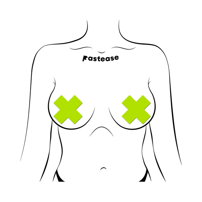 Pastease Plus X: Glow-in-the-Dark Neon Yellow Cross Pasties Nipple Covers