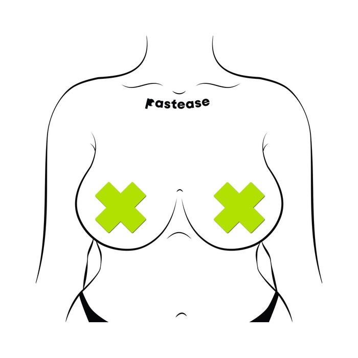 Pastease Plus X: Glow-in-the-Dark Neon Yellow Cross Pasties Nipple Covers
