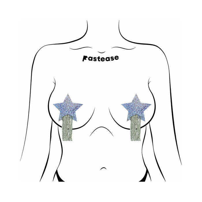 Pastease Star: Tassel Pasties: Silver Glitter Star with Fringe Pasties