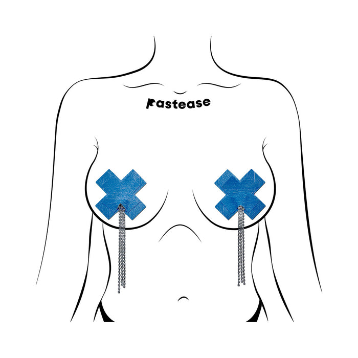 Pastease Tassel Pasties: Denim Plus X with Long Rhinestone Tassel