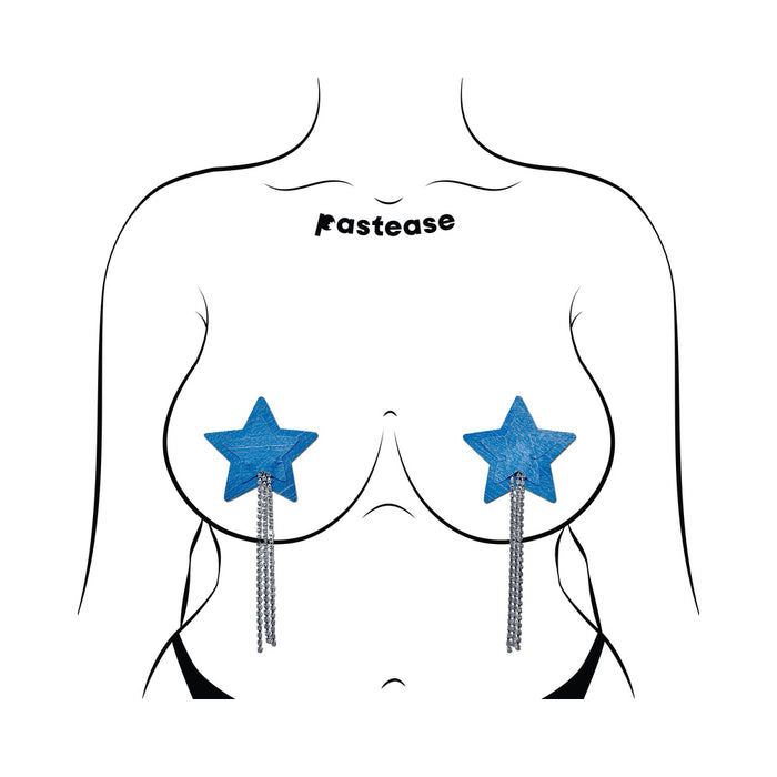 Pastease Tassel Pasties: Denim Star Pastease with Long Rhinestone Tassel
