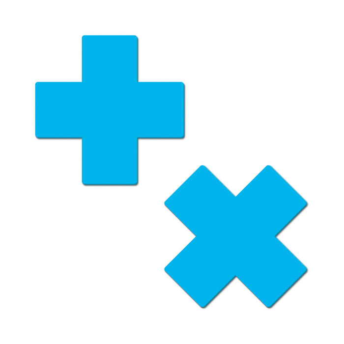 Pastease Plus X: Glow-in-the-Dark Neon Turquoise Cross Pasties Nipple Covers