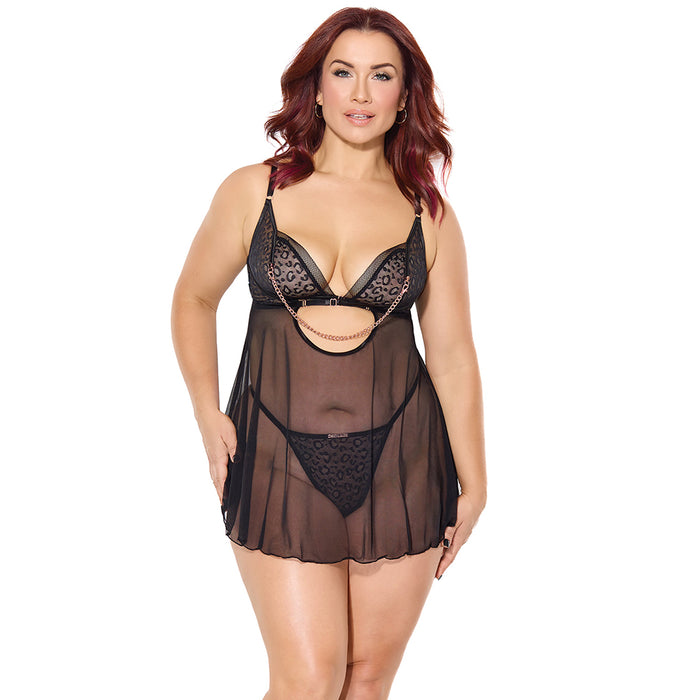Coquette Pleasure Babydoll & G-String Black Queen Size