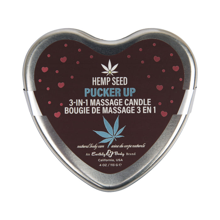 Earthly Body Hemp Seed Valentine's Day Heart Candle Pre Pack: XOXO, Lip Locked, Pucker Up