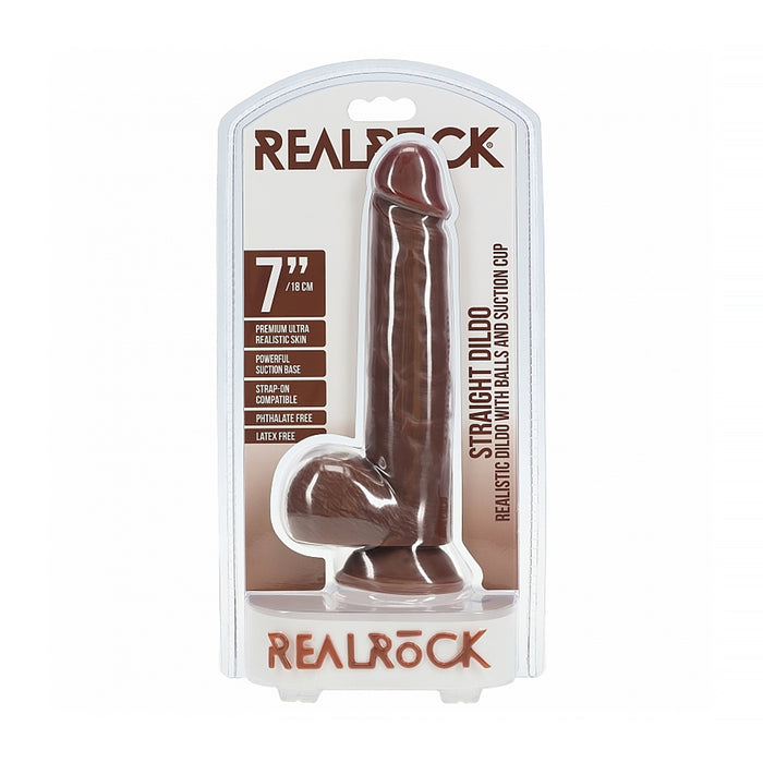 RealRock 7 in. Cock with Balls Straight Brown
