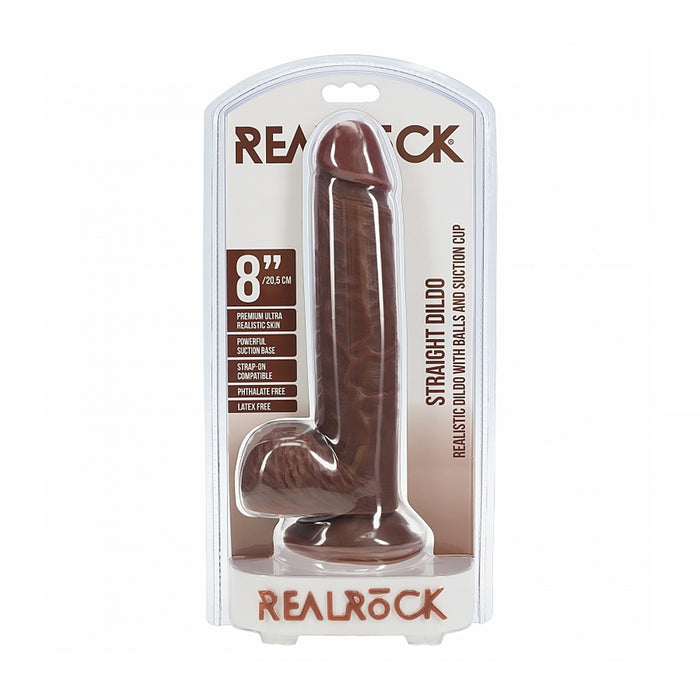RealRock 8 in. Cock with Balls Straight Brown