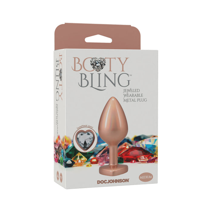 Booty Bling Heart Diamond Jeweled Metal Plug Gold Medium