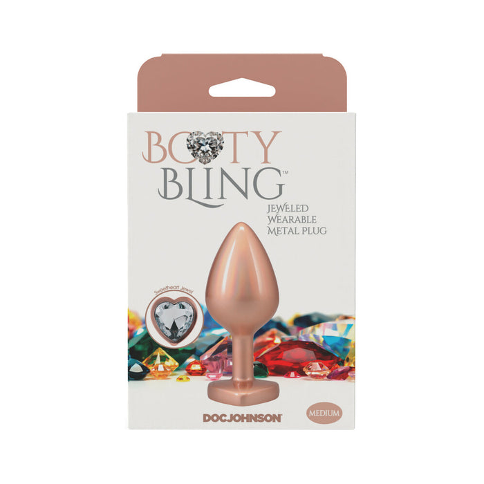 Booty Bling Heart Diamond Jeweled Metal Plug Gold Medium