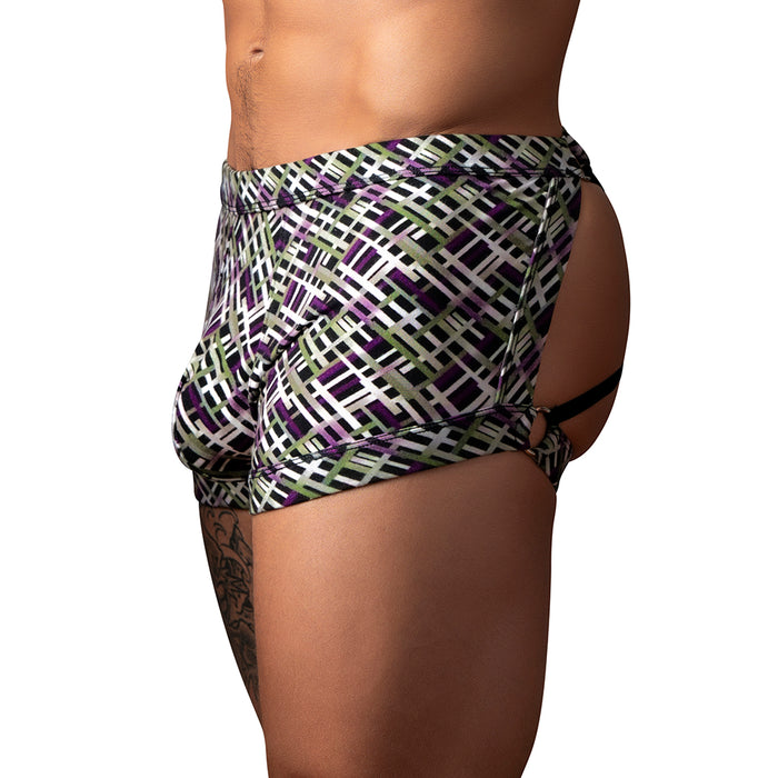 Male Power Gridlock'd Short with Strap Print L