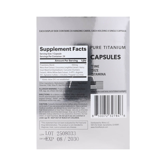 Rhino Pure Titanium Capsules 24-Pack Display