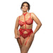 Fantasy Lingerie Radiance Ruby Bra, Garter Belt with Detachable Collar Harness Strap & G-String 1XL/2XL