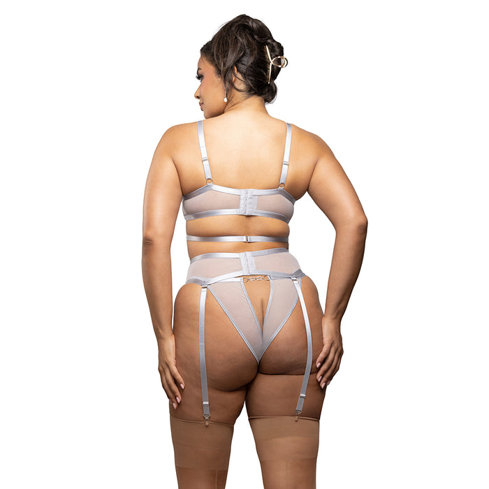 Fantasy Lingerie Radiance Diamond Bra, Garter Belt & Open Back Panty 1XL/2XL