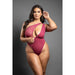 Fantasy Lingerie Domina Crotchless One-Shoulder Teddy with Asymmetrical Front Zipper Berry Queen Size