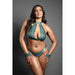 Fantasy Lingerie Domina Keyhole Halter Bralette & Open Panty with Detachable Chain-Link Cuffs Pine Green Queen Size