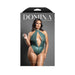 Fantasy Lingerie Domina Keyhole Halter Teddy with Detachable Chain-Link Leash Pine Green Queen Size
