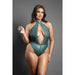 Fantasy Lingerie Domina Keyhole Halter Teddy with Detachable Chain-Link Leash Pine Green Queen Size
