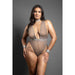 Fantasy Lingerie Domina Crotchless Plunge Teddy with Chain-Link Choker & Detachable Cuffs Gray Queen Size
