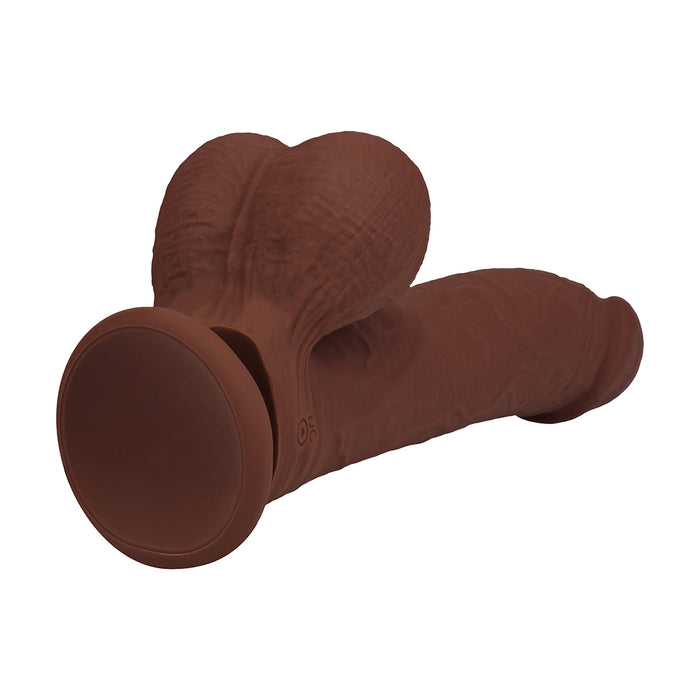 Realrock Realistic Dual Density Vibrating Silicone Dildo with Weighted Balls 6 in. Brown