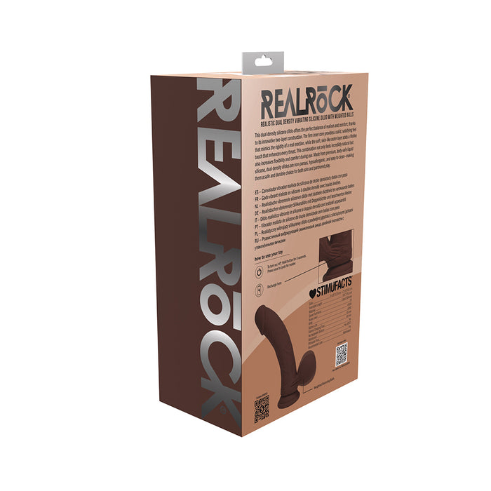 Realrock Realistic Dual Density Vibrating Silicone Dildo with Weighted Balls 7 in. Brown