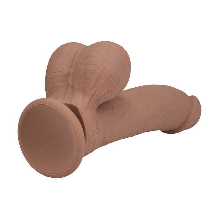 Realrock Realistic Dual Density Vibrating Silicone Dildo with Weighted Balls 7 in. Tan